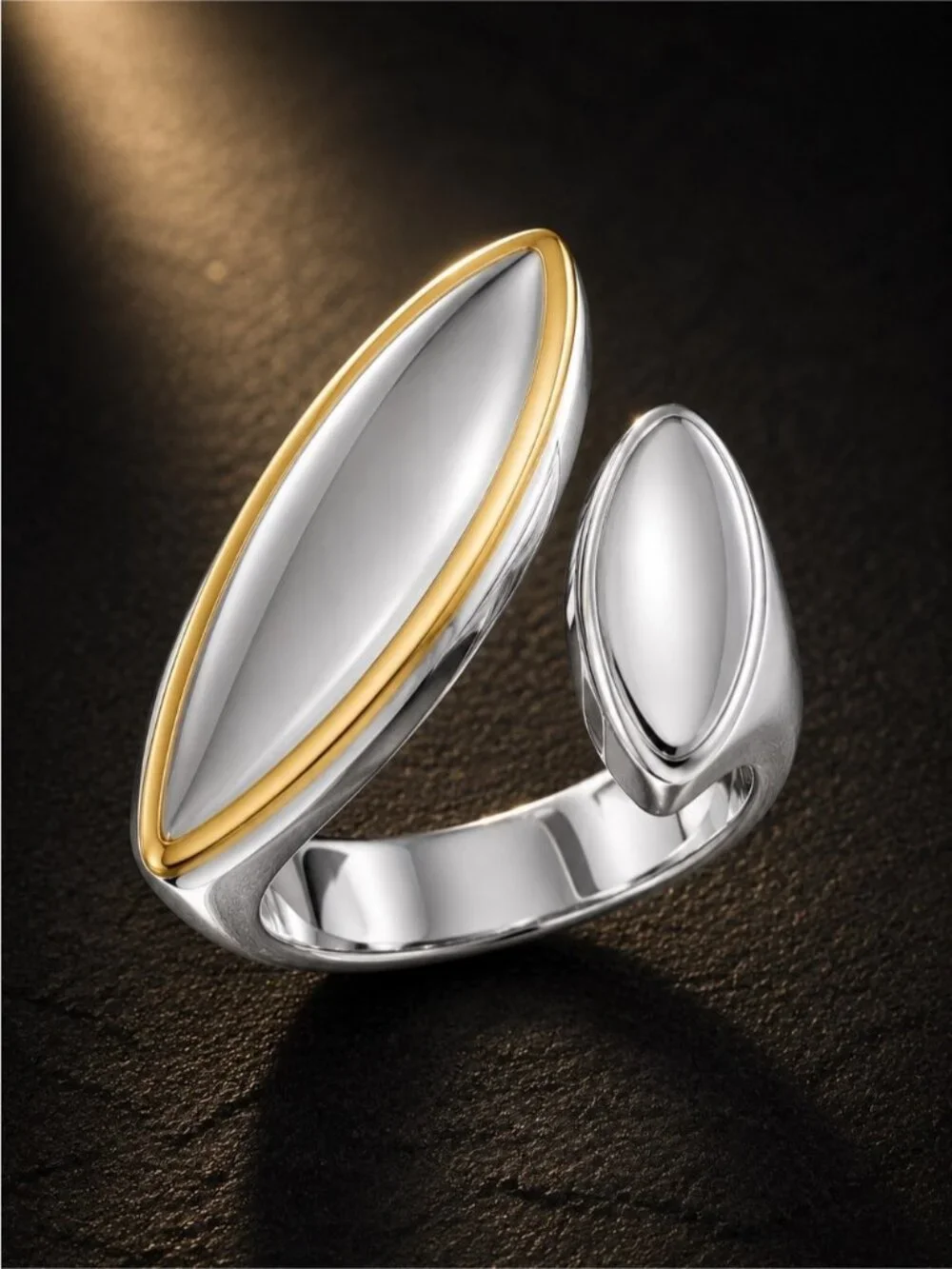 Two-Marquise Open Ring in Silver with Gold Trim